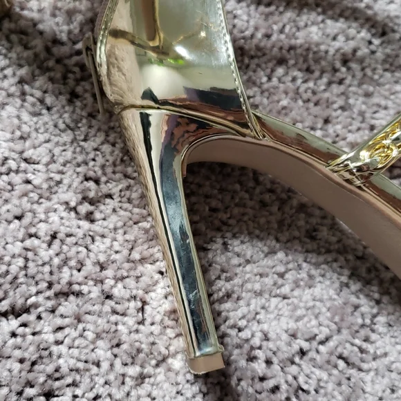 Back To Glam Triple Strap Gold Chrome Heels - Picture 11 of 13